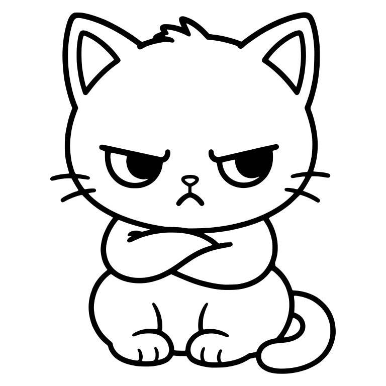 Grumpy Kitten Sitting With Arms Crossed — free animal SVG cut file
