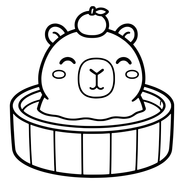 Happy Capybara Bathing in Plank Tub with Orange on Head — free animal SVG cut file