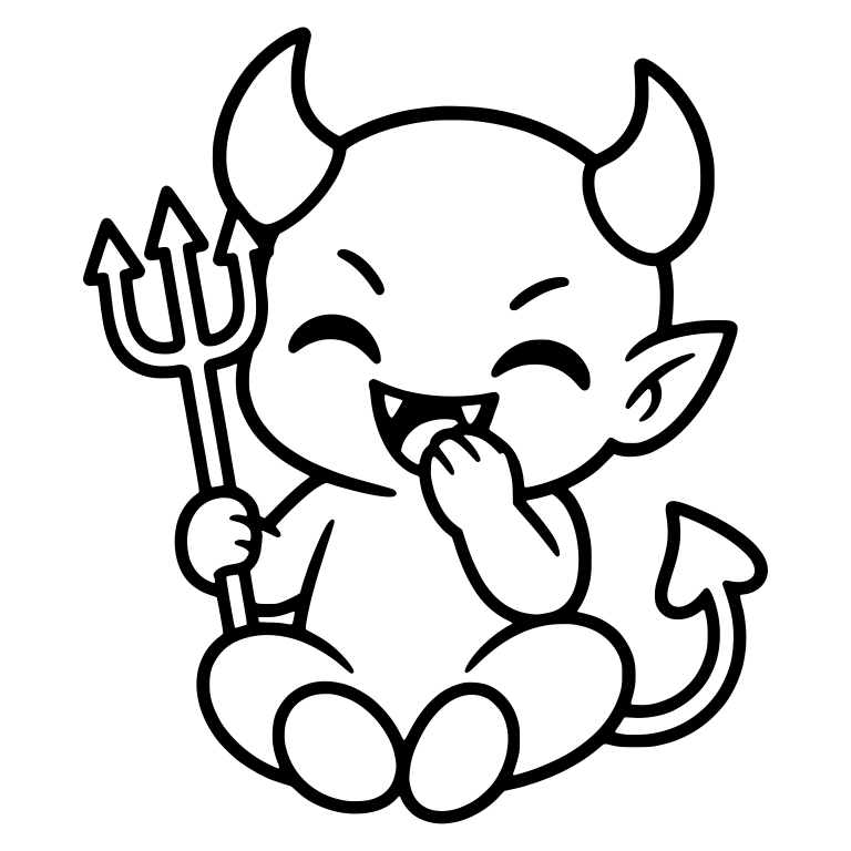 Sitting Demon with Pitchfork Laughing Behind Hand — free fantasy-creature SVG cut file