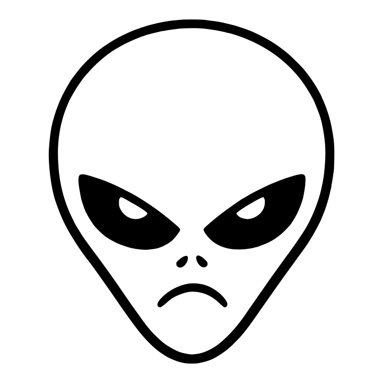 Grumpy Gray Alien Head With Large Black Eyes And Frown — free fantasy-creature SVG cut file