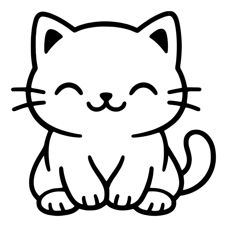 Happy Kitten with Closed Eyes and Curled Tail — free animal SVG cut file