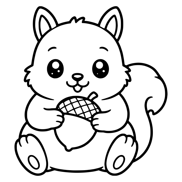 Chubby Squirrel Hugging Acorn with Round Feet — free animal SVG cut file
