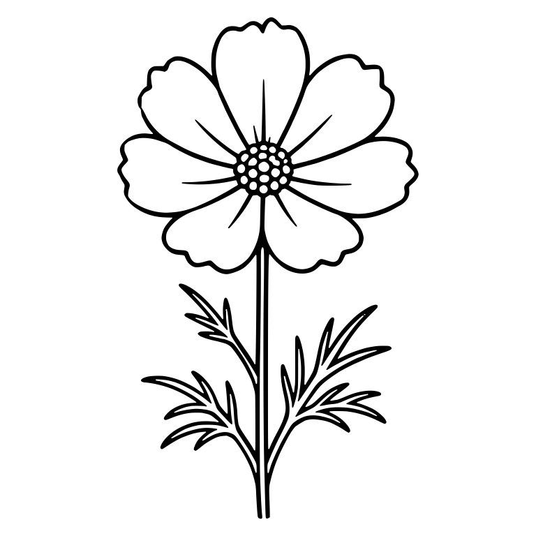 Upright Cosmos Flower With Dotted Center and Fine Leaves — free floral SVG cut file