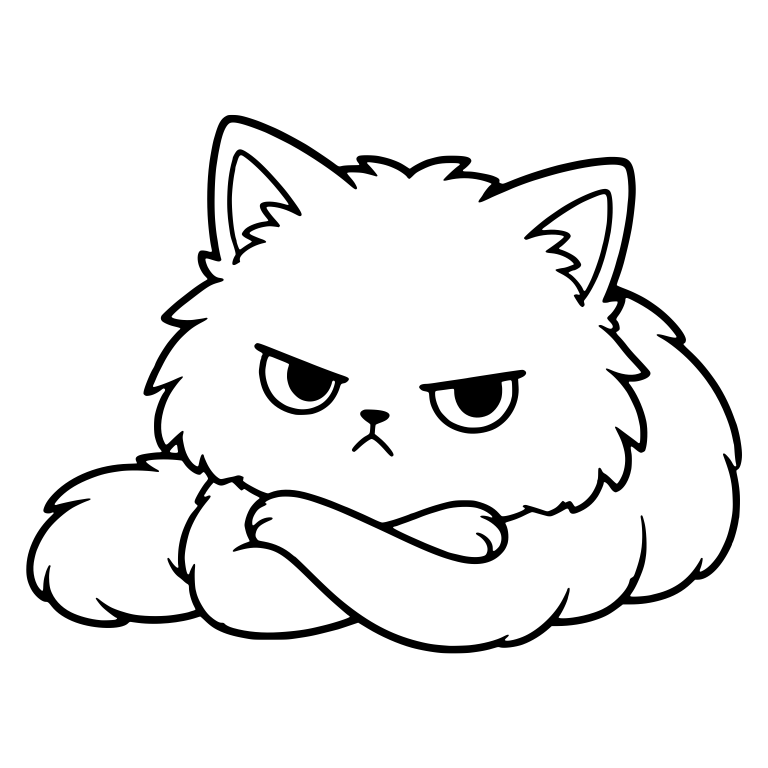 Annoyed Fluffy Kitten Lying With Crossed Paws — free animal SVG cut file