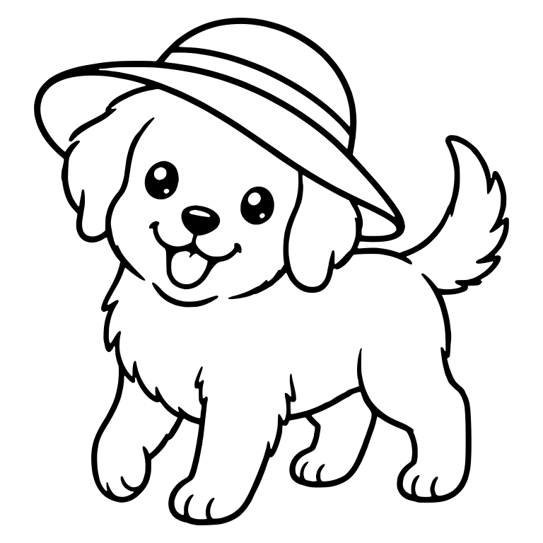Walking Puppy in Tilted Sun Hat — free animal SVG cut file