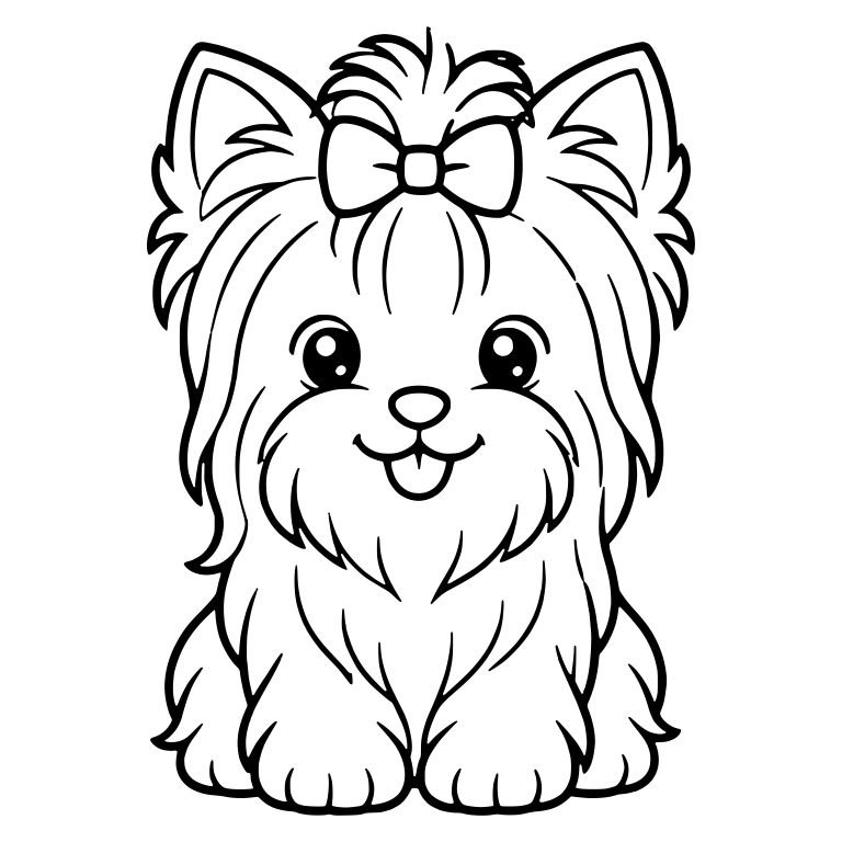 Long-Haired Yorkie With Small Bow and Tongue Out — free animal SVG cut file