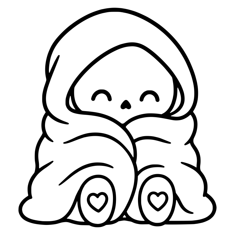 Cozy Grim Reaper Wrapped in Blanket With Heart Feet — free characters SVG cut file