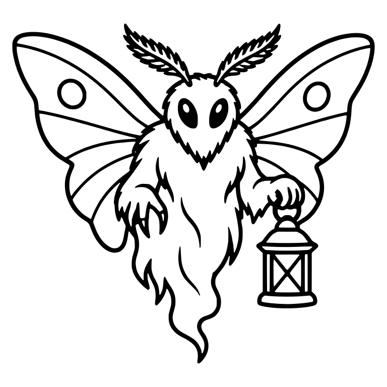 Ghostly Mothman Holding Lantern With Round-Spot Wings — free fantasy-creature SVG cut file