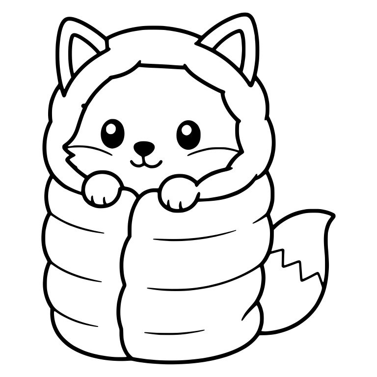 Fox in Hooded Puffy Sleeping Bag with Tail Showing — free animal SVG cut file
