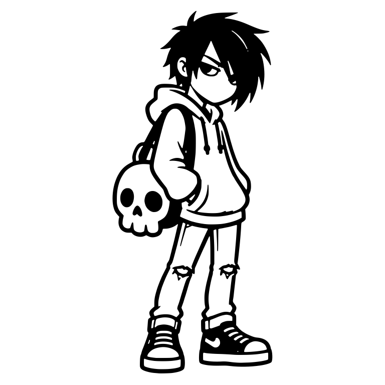Standing Emo Teen With Skull Bag and Ripped Jeans — free characters SVG cut file