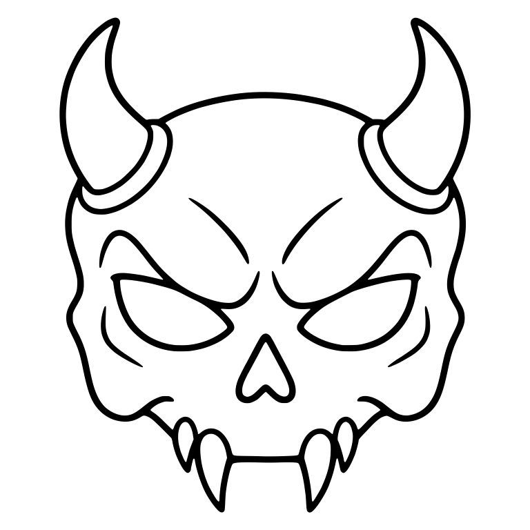 Horned Devil Skull With Long Fangs and Furrowed Brows — free skeleton SVG cut file