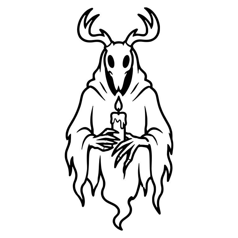 Antlered Skull Wraith Holding a Candle in Both Hands — free fantasy-creature SVG cut file