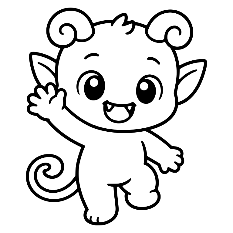 Waving Little Devil with Curled Ram Horns and Spiral Tail — free fantasy-creature SVG cut file