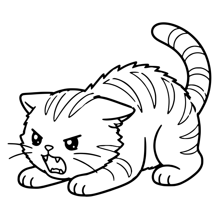 Hissing Tabby Kitten Crouching Low — free animal SVG cut file