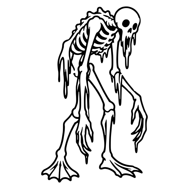 Slimy Hunched Skeleton With Dripping Skull and Webbed Feet — free skeleton SVG cut file