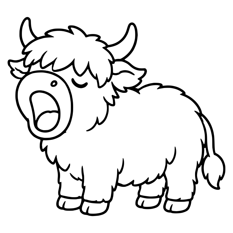 Kawaii Standing Highland Cow with Mouth Wide Open — free animal SVG cut file
