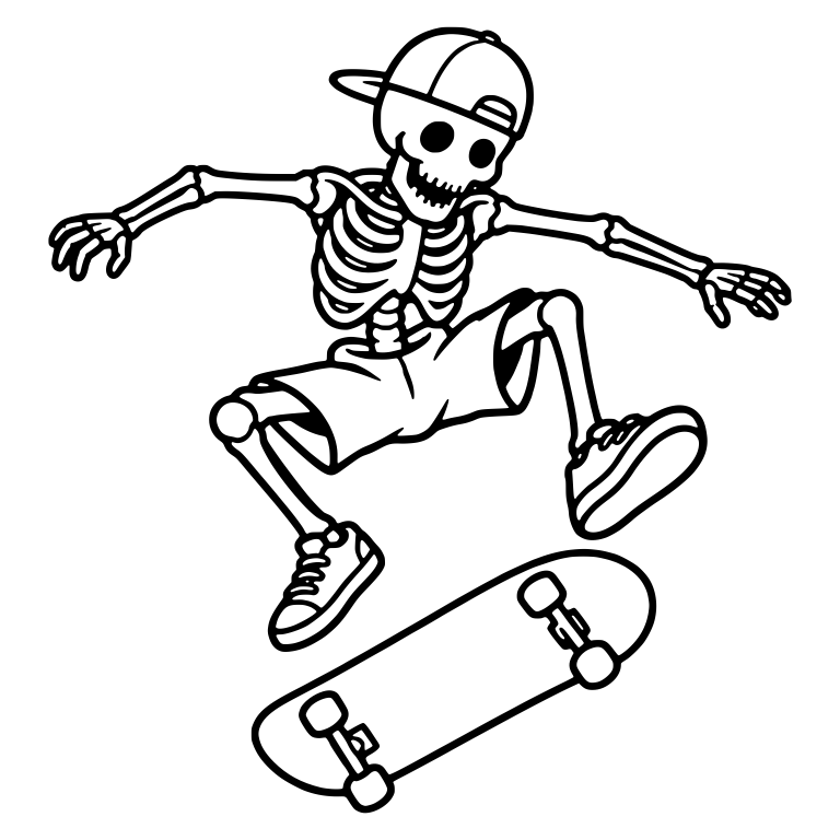 Skeleton in Backwards Cap and Shorts Kickflip — free skeleton SVG cut file