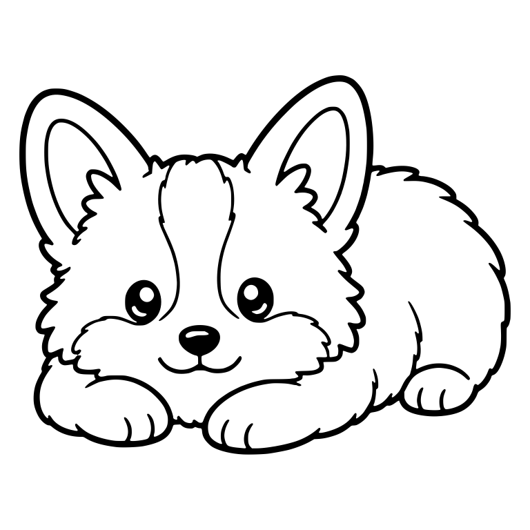 Fluffy Corgi Puppy Lying With Chin on Paws — free animal SVG cut file