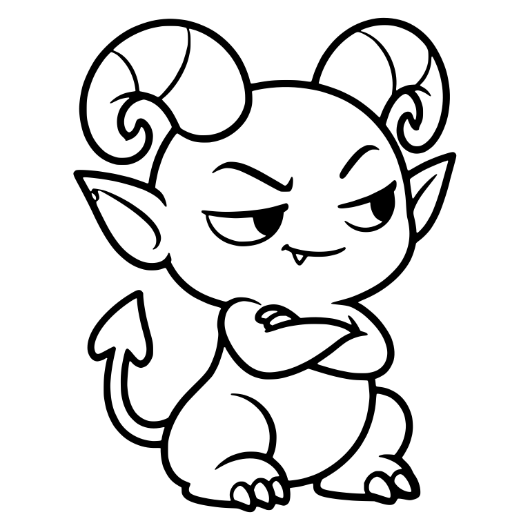 Sitting Demon With Curly Ram Horns and Arms Crossed — free fantasy-creature SVG cut file