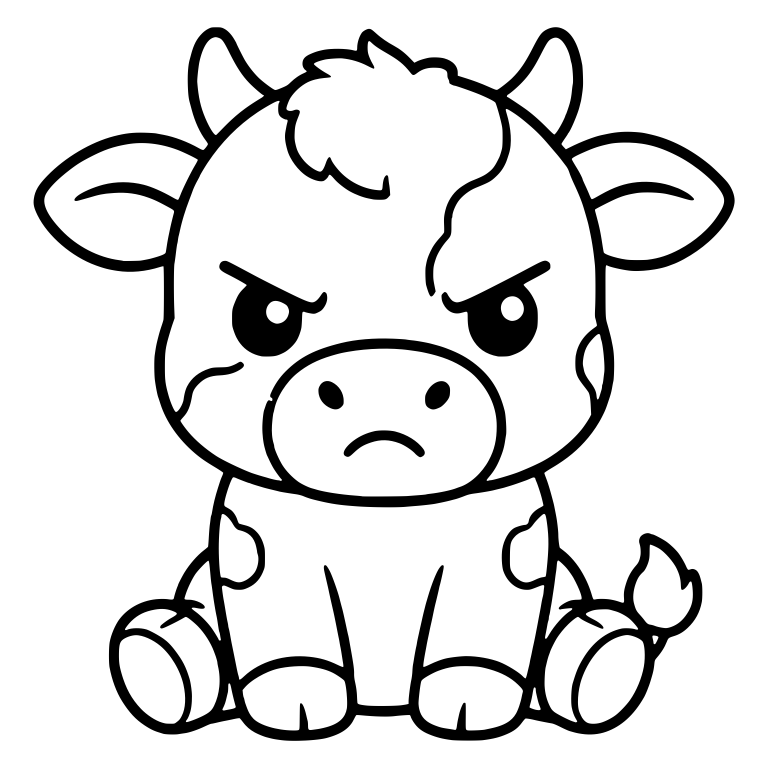 Scowling Baby Cow Sitting with Spotted Patches — free animal SVG cut file