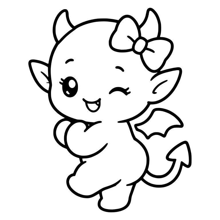 Winking Dancing Baby Devil with Bow and Bat Wing — free fantasy-creature SVG cut file