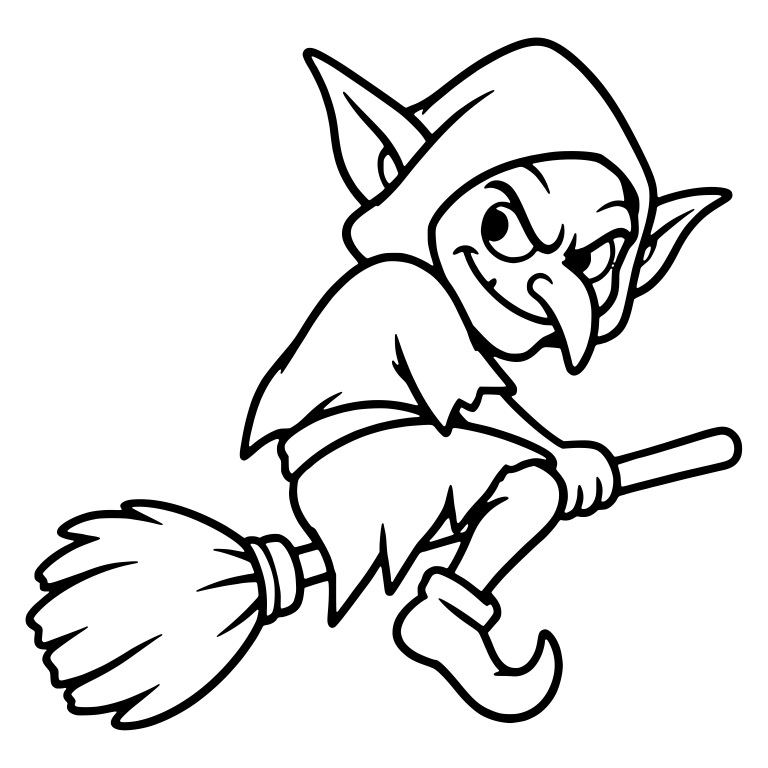 Hooded Goblin Riding a Broomstick with a Sly Grin — free fantasy-creature SVG cut file