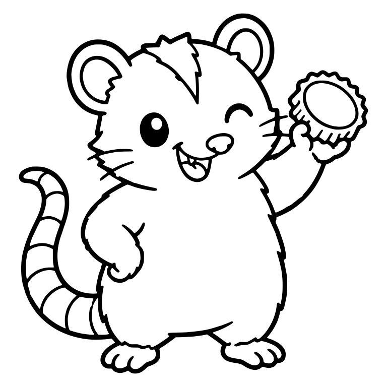 Winking Opossum Holding Up a Bottle Cap — free animal SVG cut file