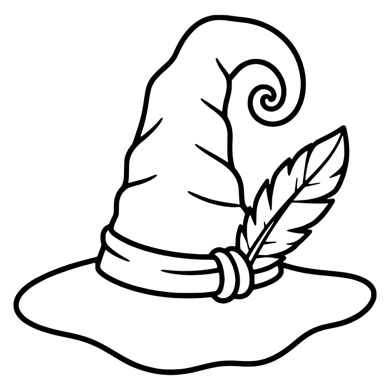 Witch Hat With Curled Tip And Tucked Feather — free objects SVG cut file