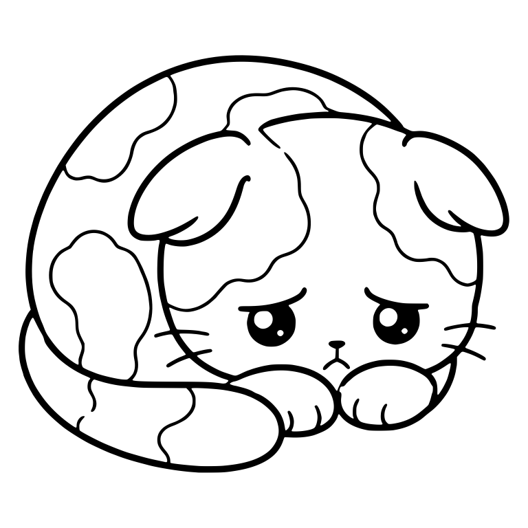 Sad Calico Kitten With Folded Ears Curled Into a Ball — free animal SVG cut file