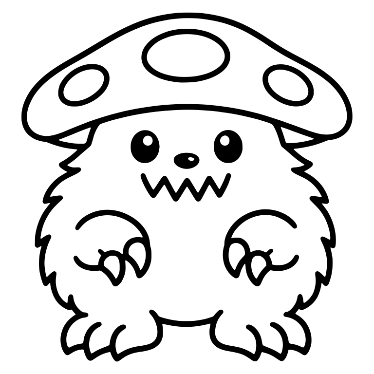 Fluffy Monster With Mushroom Cap and Zigzag Mouth — free fantasy-creature SVG cut file