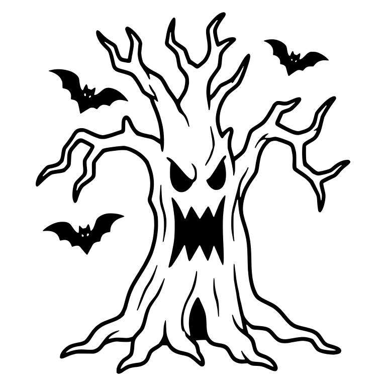 Snarling Tree with Three Bats and Wide Open Mouth — free fantasy-creature SVG cut file