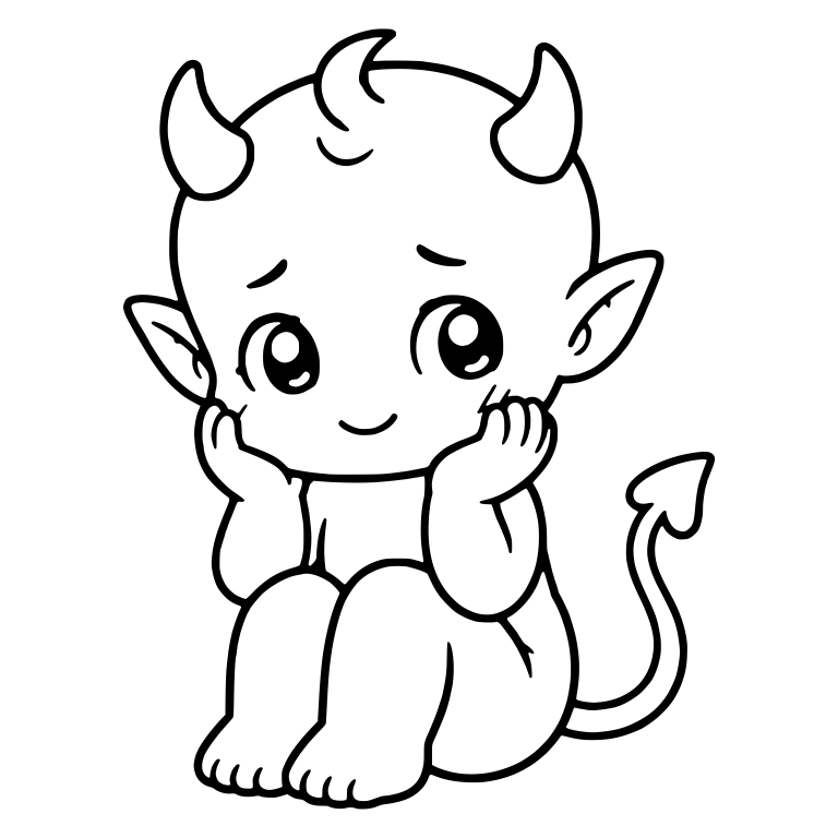 Baby Devil Sitting With Chin Resting on Both Hands — free fantasy-creature SVG cut file