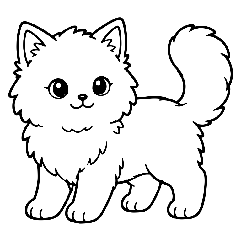 Fluffy Kitten Walking With Tail Curled Up — free animal SVG cut file