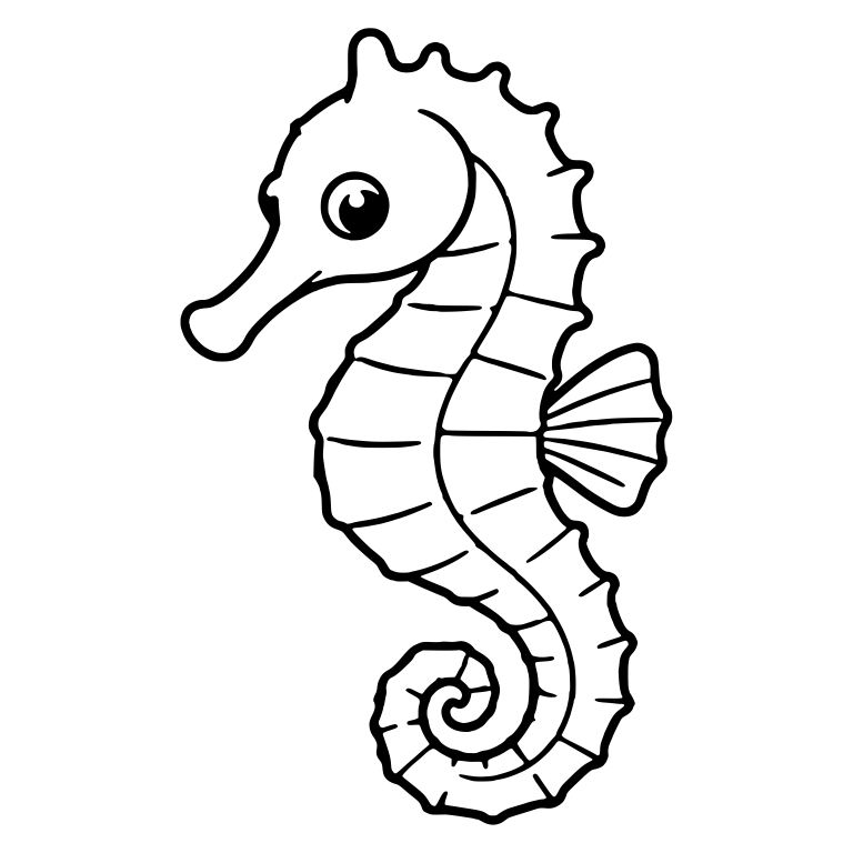 Seahorse With Spiky Back Ridge And Ridged Spiral Tail — free animal SVG cut file
