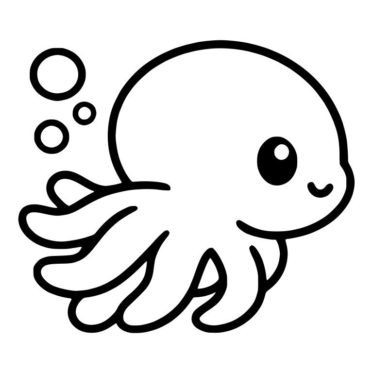 Kawaii Octopus Swimming Past Floating Bubbles — free animal SVG cut file