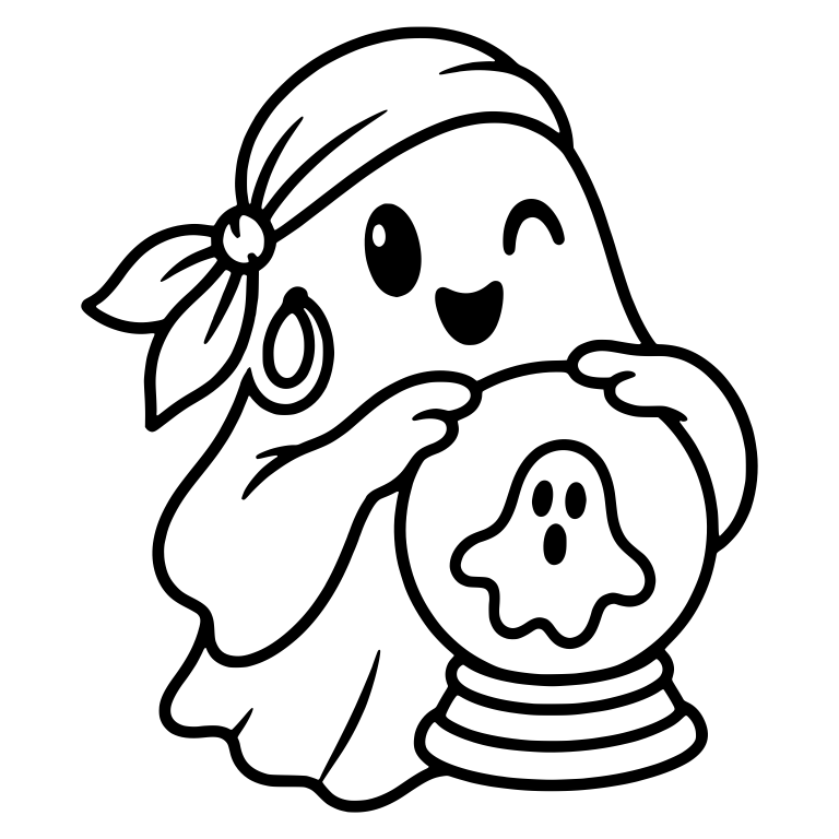 Winking Ghost Fortune Teller With Bandana and Crystal Ball — free fantasy-creature SVG cut file