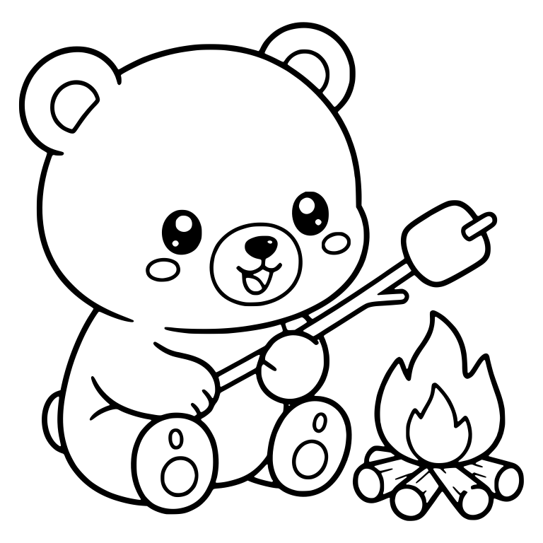 Sitting Bear Roasting Marshmallow Beside Campfire — free animal SVG cut file