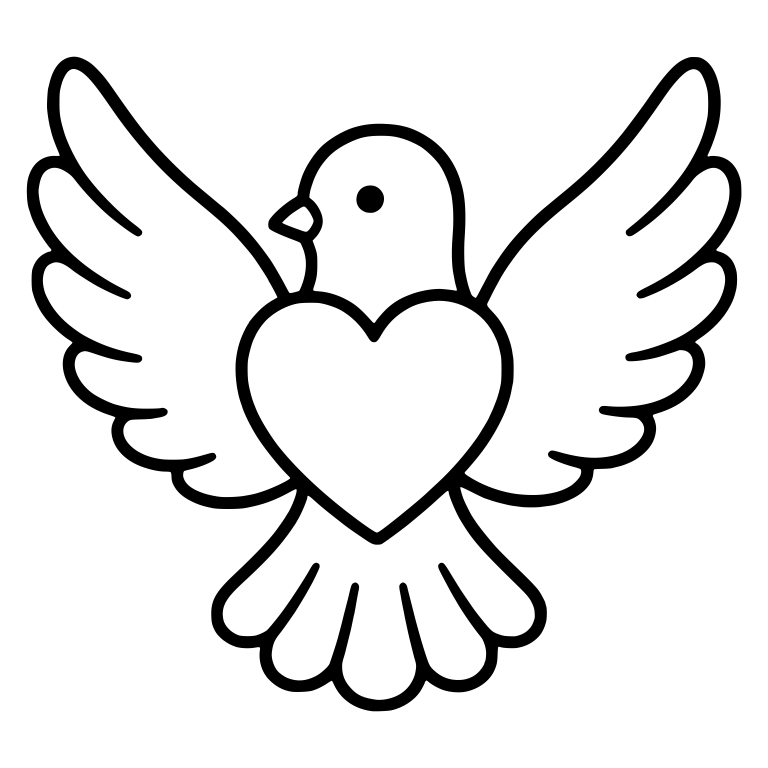 Side-Facing Dove With Wide Wings and Big Chest Heart — free animal SVG cut file