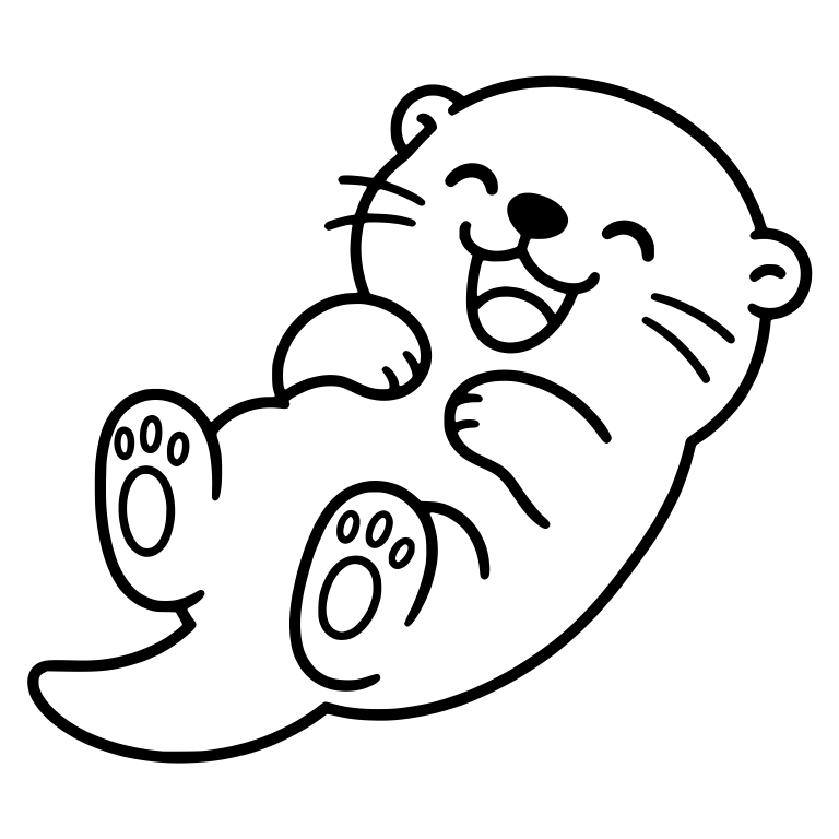 Laughing Kawaii Otter Floating on Back, Head at Right — free animal SVG cut file