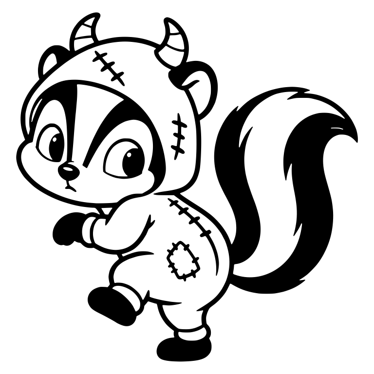 Skunk in Horned Stitched Monster Costume Glancing Back — free animal SVG cut file