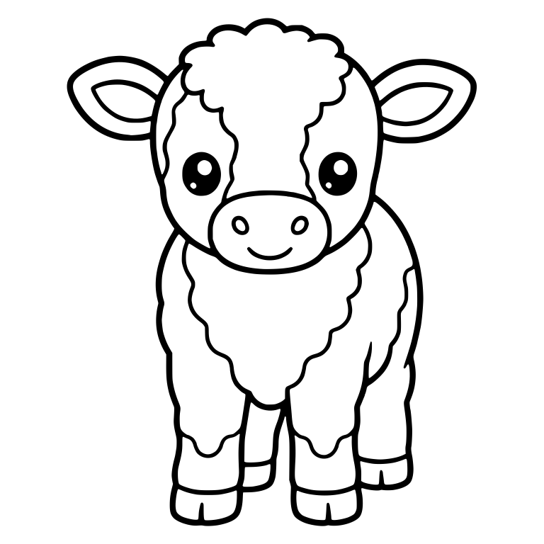 Front-Facing Calf With Curly Top and Wavy Chest Bib — free animal SVG cut file
