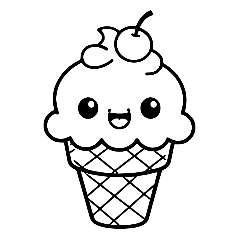 Happy Ice Cream Cone With Cherry And Crosshatch Cone — free food SVG cut file