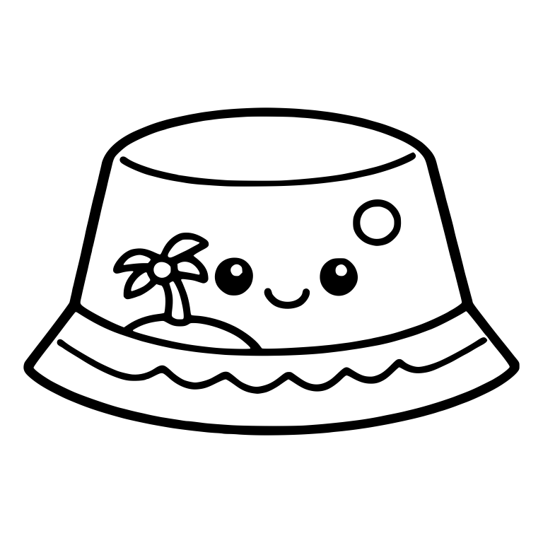 Bucket Hat With Palm Tree Island and Wave Band — free objects SVG