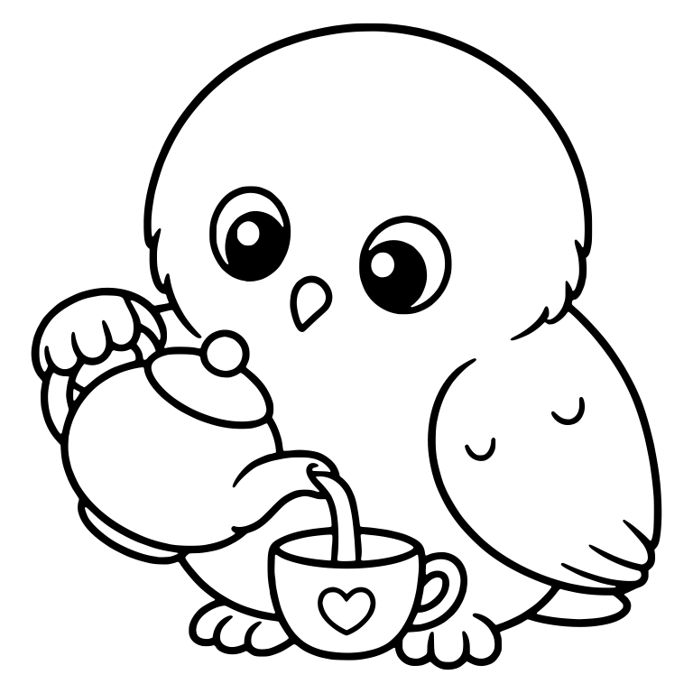 Owl Pouring Tea From Teapot Into Heart Teacup — free animal SVG cut file
