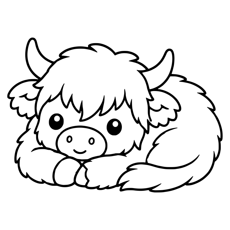 Cuddly Highland Cow Curled Up With Tail Wrapped Around — free animal SVG cut file