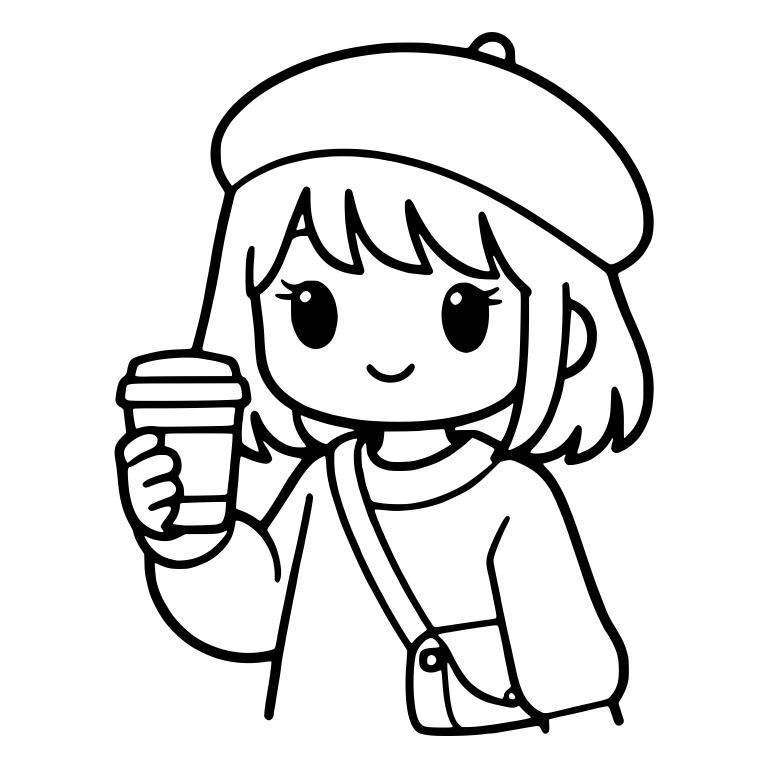 Girl in Beret Holding Takeaway Coffee Cup — free characters SVG cut file