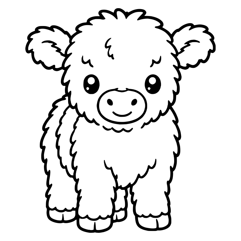 Shaggy Calf Standing Facing Forward With Fluffy Ears — free animal SVG cut file