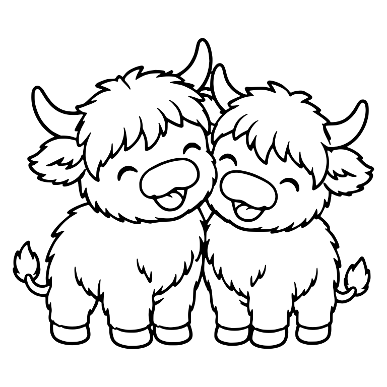 Two Highland Cow Twins Laughing Together — free animal SVG cut file