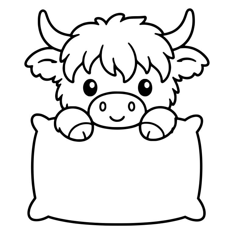 Highland Cow Peeking Over Pillow With Both Paws on Top — free animal SVG cut file