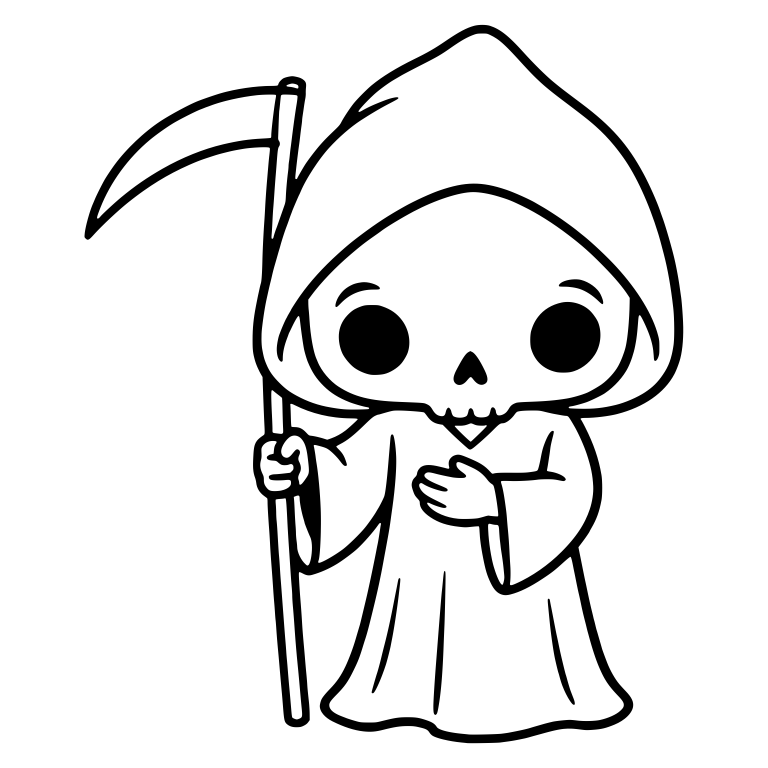 Chibi Grim Reaper with Hand on Chest Holding a Scythe — free characters SVG cut file